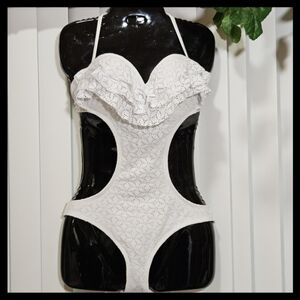 BONGO Womens Cut Out Front One Piece Bathing Suit Size XLarge White